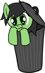 Size: 941x1494 | Tagged: safe, artist:poniidesu, oc, oc only, oc:filly anon, earth pony, pony, drawthread, female, filly, simple background, solo, transparent background, trash can