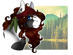 Size: 400x300 | Tagged: safe, artist:theblackcatstale, oc, oc only, earth pony, pony, bust, ear piercing, earth pony oc, lake, male, piercing, simple background, solo, stallion, transparent background, tree