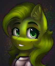 Size: 1024x1216 | Tagged: safe, artist:falafeljake, oc, oc only, earth pony, pony, abstract background, bust, ear fluff, earth pony oc, female, mare, smiling, solo, ych result