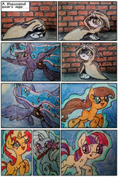 Size: 1200x1794 | Tagged: safe, artist:mysteriousshine, moondancer, princess luna, sunset shimmer, trixie, alicorn, pony, comic:the children of the night, g4, cloak, clothes, comic, ethereal mane, female, filly, flying, glowing horn, horn, levitation, looking up, magic, mare, mouth hold, peytral, smiling, starry mane, telekinesis, traditional art