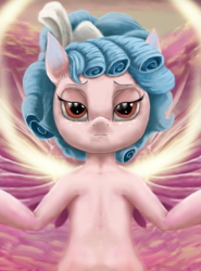 Size: 1000x1350 | Tagged: safe, artist:faeth, cozy glow, pegasus, pony, g4, bow, female, filly, freckles, hair bow, looking at you, solo