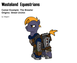 Size: 1200x988 | Tagged: safe, artist:velgarn, oc, oc only, earth pony, pony, fallout equestria, armor, brawler, female, horseshoes, junk armor, mare, pen and paper rpg, scar, simple background, solo, wasteland equestrians, white background