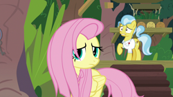 Size: 1920x1080 | Tagged: safe, screencap, doctor fauna, fluttershy, earth pony, pegasus, pony, g4, she talks to angel, clothes, female, mare, messy mane, ponytail, raised hoof, shirt