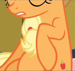 Size: 991x940 | Tagged: safe, screencap, applejack, earth pony, pony, apple family reunion, belly, cropped, eyes closed, female, pictures of bellies, solo