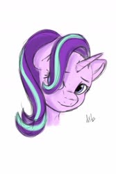 Size: 1200x1800 | Tagged: safe, artist:derpx1, starlight glimmer, pony, unicorn, g4, bust, doodle, female, hair over one eye, looking at you, mare, portrait, simple background, solo, white background
