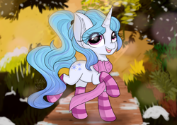 Size: 5787x4092 | Tagged: safe, artist:janelearts, oc, oc only, pony, unicorn, clothes, commission, cute, ear fluff, female, looking at you, mare, ocbetes, raised hoof, socks, solo, striped socks, tree