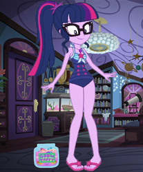 Size: 2048x2468 | Tagged: safe, editor:totodile007, sci-twi, twilight sparkle, equestria girls, equestria girls series, g4, my little pony equestria girls: forgotten friendship, candy, cartoon network, clothes, female, food, giant twilight sparkle, giantess, grow taffy, growth, high res, macro, sci-twi swimsuit, swimsuit, unikitty