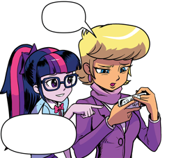 Size: 928x847 | Tagged: safe, artist:pencils, edit, idw, ms. harshwhinny, sci-twi, twilight sparkle, equestria girls, g4, spoiler:comic, spoiler:comicequestriagirlsmarchradness, clothes, female, phone, template