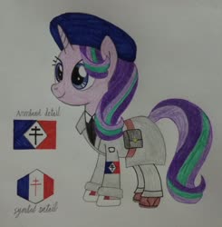 Size: 3030x3088 | Tagged: safe, artist:bsw421, starlight glimmer, pony, unicorn, g4, beret, clothes, female, france, french underground, hat, high res, military uniform, resistance, solo, traditional art, uniform, world war ii