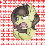 Size: 1365x1365 | Tagged: safe, artist:lightisanasshole, oc, oc only, oc:anon, oc:filly anon, earth pony, pony, angry, bust, chest fluff, ear fluff, female, filly, meme, pepe the frog, reeee, screech, tongue out