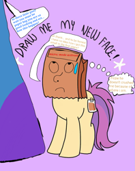 Size: 795x1005 | Tagged: safe, artist:calebtyink, artist:paperbagpony, oc, oc:paper bag, alicorn, earth pony, pony, draw me my new face, exploitable meme, macro/micro, meme, micro, tiny, tiny ponies