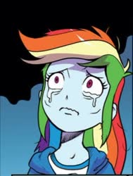 Size: 263x347 | Tagged: safe, artist:pencils, idw, official comic, rainbow dash, equestria girls, g4, spoiler:comic, spoiler:comicequestriagirlsmarchradness, clothes, cropped, crying, cute, dashabetes, female, sad, sadorable, solo, teary eyes