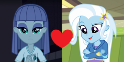 Size: 800x400 | Tagged: safe, edit, edited screencap, screencap, maud pie, trixie, equestria girls, g4, my little pony equestria girls, my little pony equestria girls: rainbow rocks, cropped, female, lesbian, ship:mauxie, shipping, shipping domino