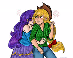 Size: 2048x1631 | Tagged: safe, artist:theeyeofthetigger, applejack, rarity, human, g4, female, holding hands, humanized, lesbian, ship:rarijack, shipping