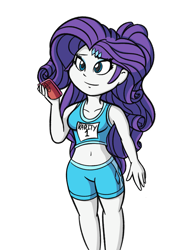 Size: 1200x1600 | Tagged: safe, artist:an_anon_artist, derpibooru exclusive, idw, rarity, equestria girls, g4, spoiler:comic, spoiler:comicequestriagirlsmarchradness, belly button, cellphone, clothes, female, midriff, phone, shorts, smartphone, solo, sports bra, sports shorts, underwear