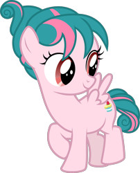 Size: 3000x3717 | Tagged: safe, artist:sollace, tulip swirl, pegasus, pony, g4, the last crusade, .svg available, cupcake rose, cute, female, filly, high res, looking back, raised leg, show accurate, simple background, smiling, solo, transparent background, vector