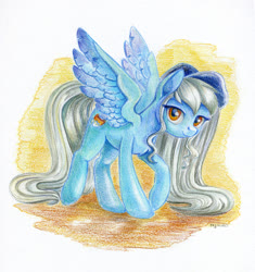 Size: 1500x1597 | Tagged: safe, artist:maytee, oc, oc only, oc:ice, pegasus, pony, colored pencil drawing, female, hat, looking at you, mare, solo, traditional art