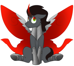 Size: 1000x900 | Tagged: safe, artist:enigmadoodles, king sombra, pony, g4, butterfly wings, cape, clothes, male, missing accessory, race swap, simple background, sitting, solo, stallion, white background, wings