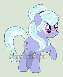 Size: 372x459 | Tagged: safe, artist:azura-spirit-soul, artist:selenaede, sugarcoat, earth pony, pony, g4, alternate hairstyle, alternate universe, base used, equestria girls ponified, female, glasses, gray background, grin, mare, ponified, raised hoof, redesign, simple background, smiling, solo, watermark