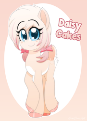 Size: 2600x3600 | Tagged: safe, artist:aarondrawsarts, oc, oc only, oc:daisy cakes, deer, deer pony, original species, bow, cloven hooves, deer oc, freckles, hair bow, high res, looking at you, solo