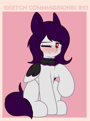 Size: 1774x2377 | Tagged: safe, artist:xcinnamon-twistx, oc, advertisement, blushing, commission, cute, looking at you, one eye closed, sitting, wingding eyes, wink