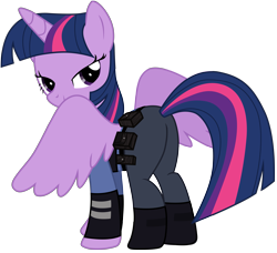 Size: 7825x7137 | Tagged: safe, artist:ejlightning007arts, twilight sparkle, alicorn, pony, g4, absurd resolution, butt, clothes, cosplay, costume, disney, female, judy hopps, looking at you, plot, police officer, simple background, smiling, solo, spread wings, transparent background, twibutt, twilight sparkle (alicorn), wings, zootopia