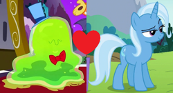 Size: 550x298 | Tagged: safe, edit, edited screencap, screencap, smooze, trixie, g4, make new friends but keep discord, no second prances, crack shipping, cropped, joke shipping, shipping, shipping domino, trixsmooze