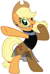 Size: 5372x7874 | Tagged: artist needed, source needed, safe, part of a set, applejack, pony, g4, bipedal, black dress, clothes, dress, female, headset, looking at you, mare, simple background, smiling, solo, transparent background, vector