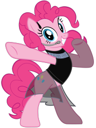 Size: 5587x7474 | Tagged: artist needed, source needed, safe, part of a set, pinkie pie, earth pony, pony, g4, bipedal, black dress, clothes, dress, female, headset, looking at you, mare, simple background, smiling, solo, transparent background, vector