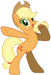 Size: 5167x7574 | Tagged: artist needed, source needed, safe, part of a set, applejack, earth pony, pony, g4, bipedal, female, looking at you, mare, open mouth, simple background, smiling, solo, transparent background, vector