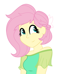 Size: 2324x2737 | Tagged: safe, artist:cloudy glow, artist:ro994, fluttershy, equestria girls, g4, alternate hairstyle, bust, clothes, female, high res, portrait, simple background, smiling, solo, transparent background