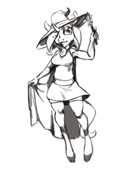 Size: 505x675 | Tagged: safe, artist:skrapbox, trixie, anthro, unguligrade anthro, g4, armpits, clothes, female, grayscale, hat, monochrome, simple background, sketch, solo, trixie's hat, white background