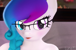 Size: 1504x1000 | Tagged: safe, artist:lunalewdie, oc, oc only, oc:aurora starling, anthro, 3d, :p, eyelashes, female, glasses, heterochromia, looking at you, solo, source filmmaker, tongue out
