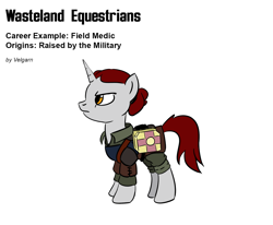 Size: 1200x988 | Tagged: safe, artist:velgarn, oc, oc only, pony, unicorn, fallout equestria, armor, female, field medic, first aid kit, mare, medic, medkit, military, military uniform, ministry of peace, pen and paper rpg, simple background, solo, wasteland equestrians, white background
