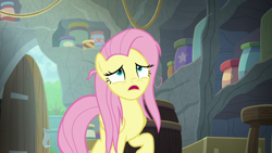 Size: 1920x1080 | Tagged: safe, screencap, fluttershy, pegasus, pony, g4, she talks to angel, female, mare, messy mane, solo