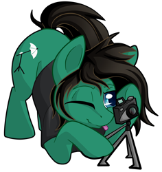 Size: 2173x2301 | Tagged: safe, artist:gleamydreams, earth pony, pony, bring me the horizon, camera, clothes, commission, face down ass up, high res, male, one eye closed, photography, ponified, shirt, simple background, solo, stallion, t-shirt, tom sykes, tongue out, transparent background, underhoof, wink