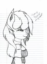 Size: 930x1280 | Tagged: safe, artist:crescentpony, cheerilee, earth pony, anthro, g4, clothes, female, lineart, lined paper, smiling, solo, text, traditional art