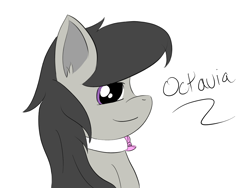 Size: 1400x1050 | Tagged: safe, alternate version, artist:crescentpony, octavia melody, earth pony, pony, g4, bowtie, bust, choker, colored, female, mare, smiling, solo, text