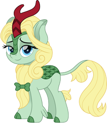 Size: 1299x1500 | Tagged: safe, artist:cloudyglow, dear darling, kirin, female, kirin-ified, lidded eyes, looking at you, ribbon, simple background, solo, species swap, transparent background