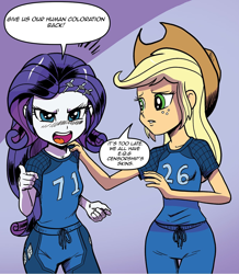 Size: 1068x1224 | Tagged: safe, artist:pencils, edit, idw, applejack, rarity, equestria girls, g4, spoiler:comic, spoiler:comicequestriagirlsmarchradness, censorship, hasbro, op is a duck, op is trying to start shit
