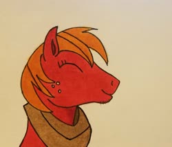 Size: 2103x1797 | Tagged: safe, artist:polar_storm, big macintosh, earth pony, pony, g4, colored sketch, eyes closed, happy, horse collar, male, simple background, smiling, solo, stallion, traditional art, white background