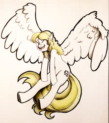 Size: 1713x1932 | Tagged: safe, artist:stevethebrony, surprise, pony, g1, g4, female, g1 to g4, generation leap, happy, laughing, open mouth, open smile, smiling, solo, traditional art