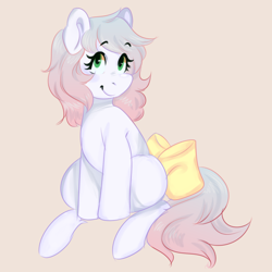 Size: 3000x3000 | Tagged: safe, artist:poofindi, oc, oc only, oc:minty, pony, unicorn, bow, female, gradient mane, high res, mare, sitting, smiling, solo, tail bow
