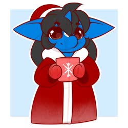 Size: 1280x1280 | Tagged: safe, artist:kloudmutt, oc, oc only, oc:klodette, unicorn, anthro, christmas, clothes, coat, digital art, female, hat, holiday, solo