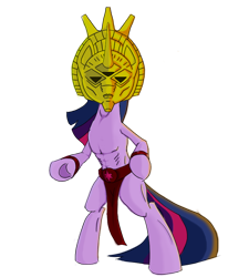 Size: 778x944 | Tagged: safe, artist:mediocre, twilight sparkle, unicorn, semi-anthro, g4, arm hooves, dagoth ur, female, loincloth, mask, morrowind, muscles, simple background, solo, standing, the elder scrolls, transparent background, unicorn twilight