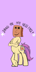 Size: 1080x2160 | Tagged: safe, artist:calebtyink, artist:paperbagpony, oc, oc:paper bag, centaur, earth pony, ponytaur, anthro, taur, draw me my new face, exploitable meme, meme, ponytaur universe, solo