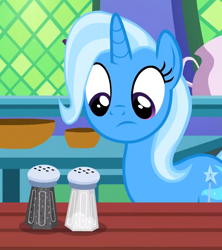 Size: 568x640 | Tagged: safe, screencap, trixie, pony, unicorn, all bottled up, g4, cropped, female, mare, salt and pepper shakers, solo