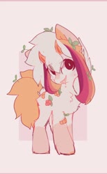 Size: 836x1356 | Tagged: safe, artist:php146, oc, oc:ayaka, earth pony, pony, bandaid, chest fluff, drool, eye clipping through hair, fangs, flower, horn, plant, simple background