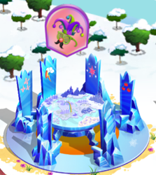 Size: 366x410 | Tagged: safe, gameloft, g4, my little pony: magic princess, cutie map, groucho mask, snow, the anonymous campsite, tree