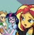 Size: 927x943 | Tagged: safe, artist:pencils, edit, idw, official comic, applejack, sci-twi, sunset shimmer, twilight sparkle, equestria girls, g4, my little pony equestria girls: canterlot high: march radness, spoiler:comic, book, clothes